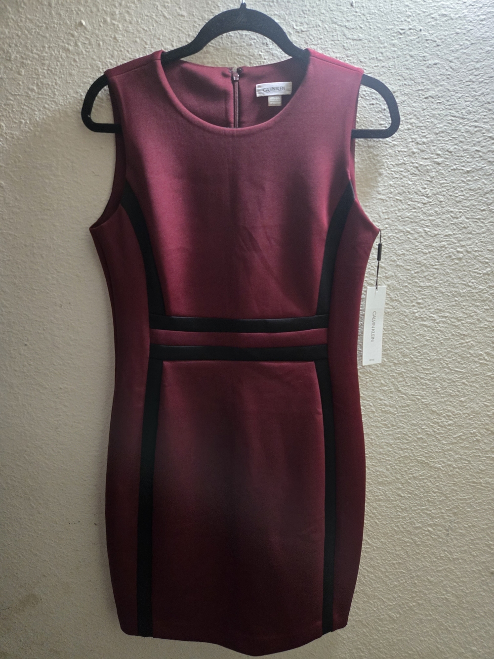 Calvin Klein Burgundy Mini Dress with Black Accents